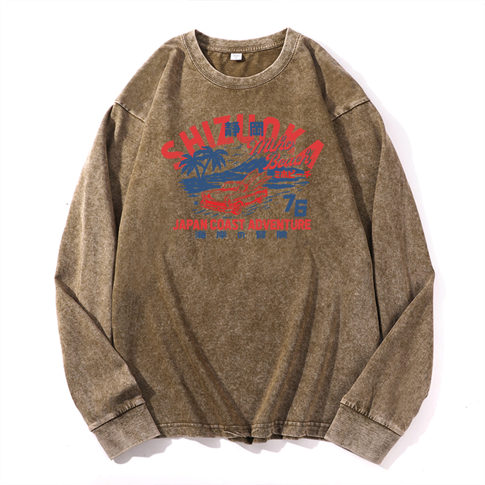 Japan Coast Adventure Vintage Cotton Wash Crewneck Long-Sleeve T-Shirt
