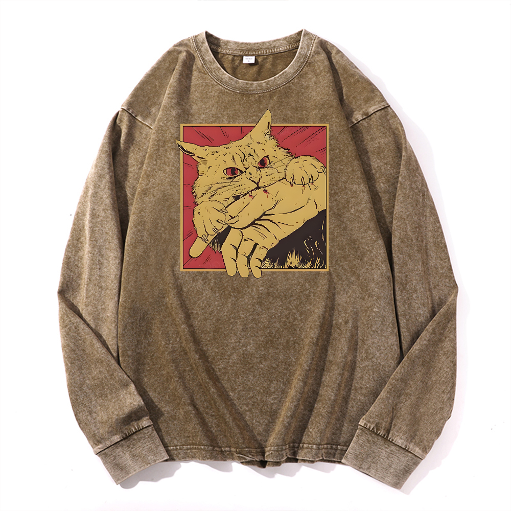 Cat Vintage Cotton Wash Long-sleeve T-shirt