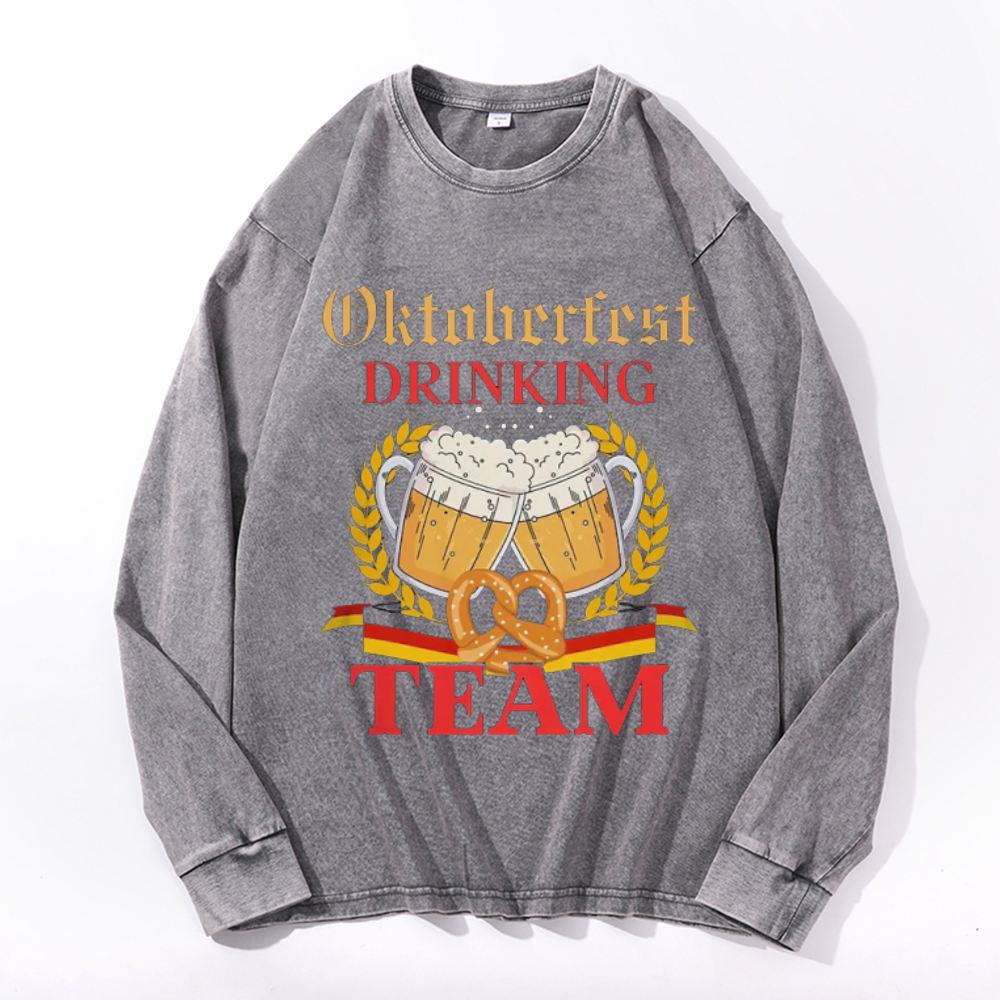 Oktoberfest Drinking Team Vintage Cotton Wash Crewneck Long-Sleeve T-Shirt