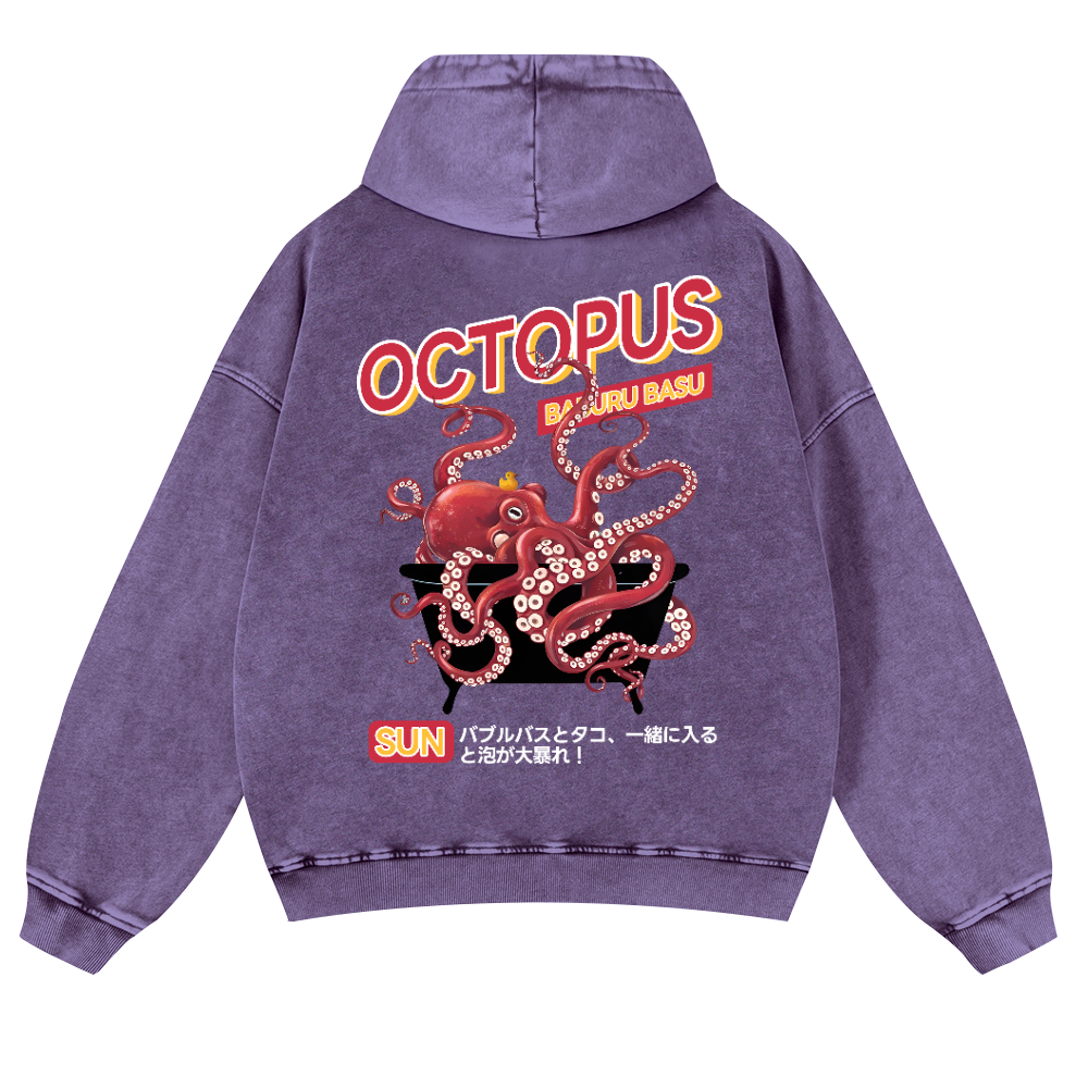 Bubble Bath Octopus Vintage Washed Cotton Back Art Hoodie