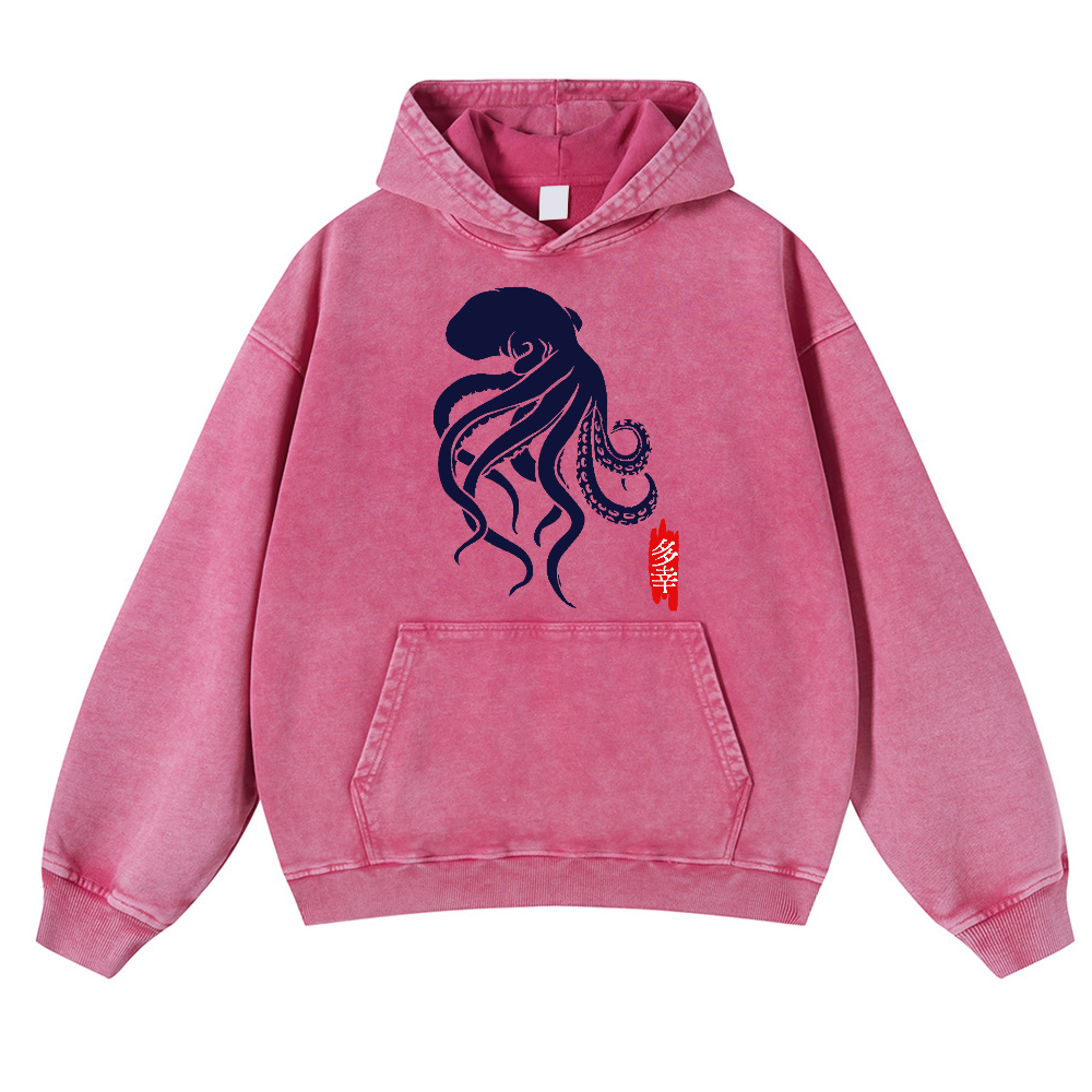 Octopus Vintage Washed Thick Cotton Hoodie