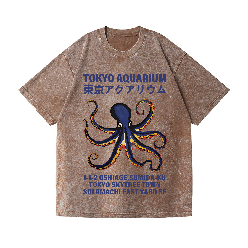 Tokyo Aquarium Octopus Vintage Wash Japanese Design T-Shirt
