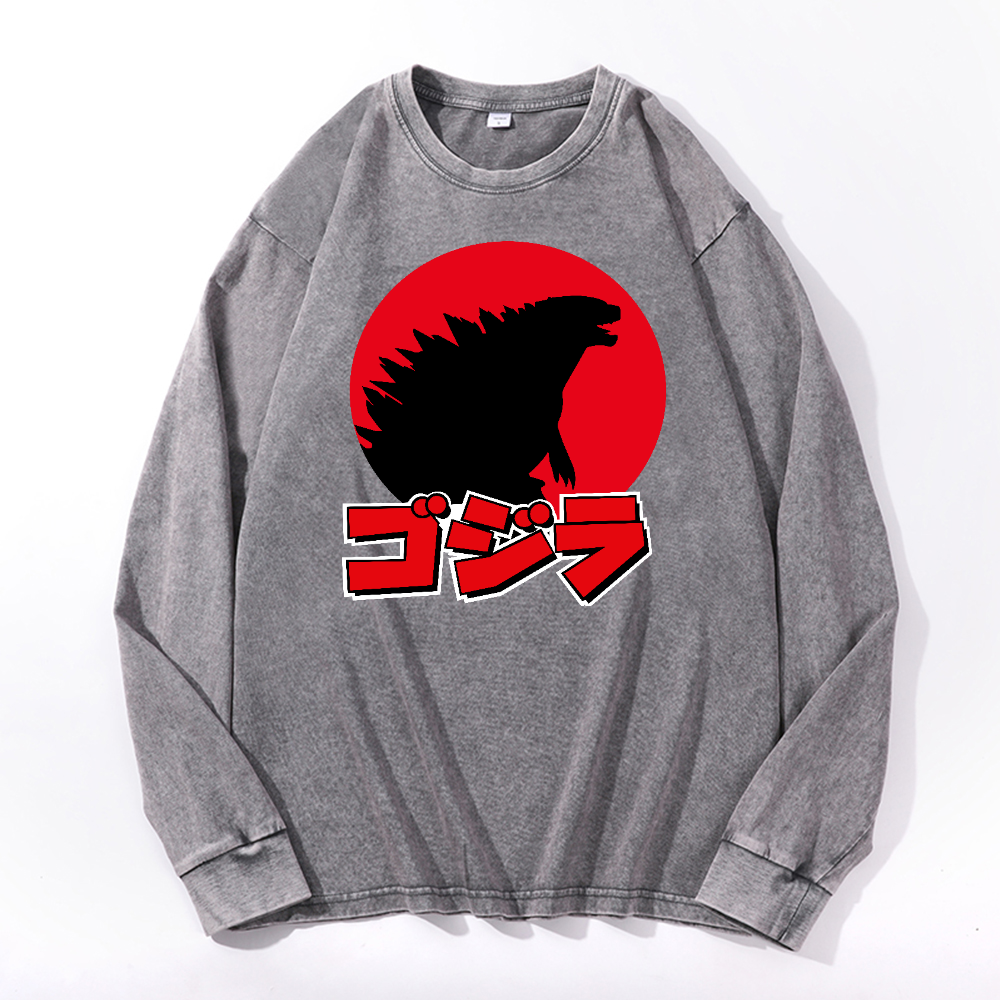 Kaiju Vintage Cotton Wash Crewneck Long-Sleeve T-Shirt