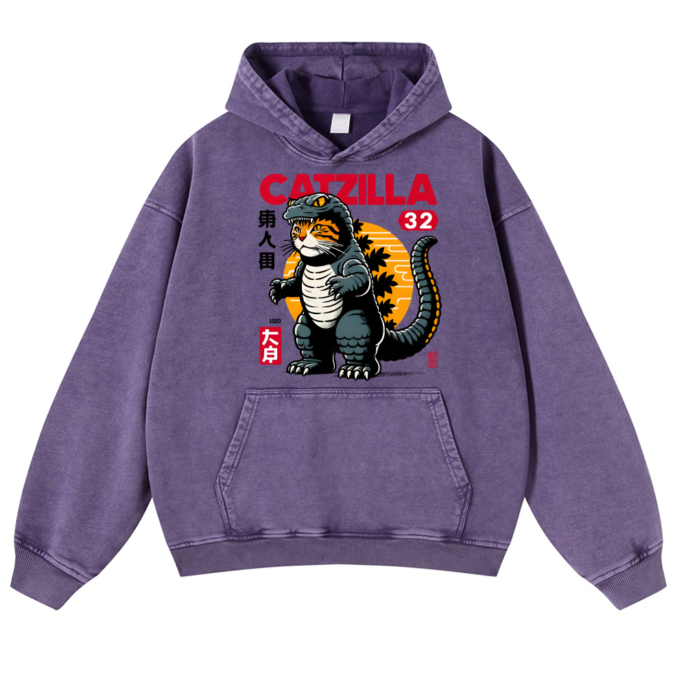 Catzilla Cat Kaiju Vintage Washed Thick Cotton Hoodie