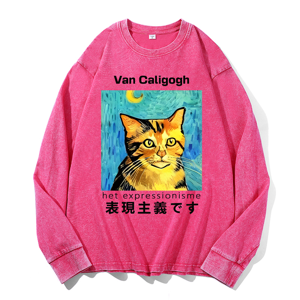 Cat Van Caligogh Vintage Cotton Wash Long-sleeve T-shirt