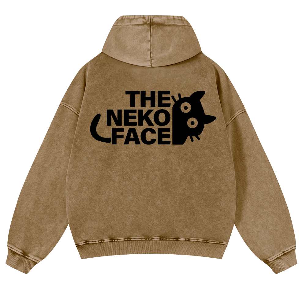 The Neko Face Vintage Washed Cotton Back Art Hoodie