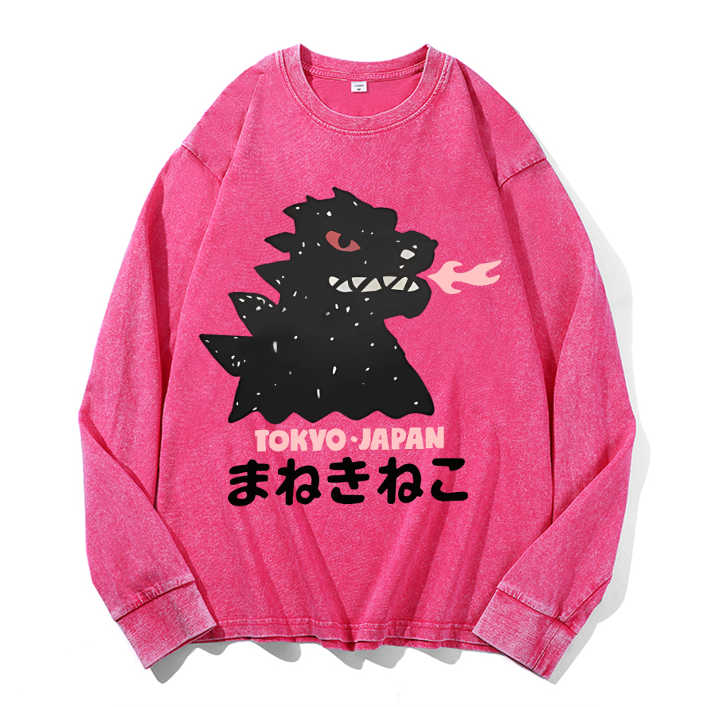 Kaiju Vintage Cotton Wash Crewneck Long-Sleeve T-Shirt