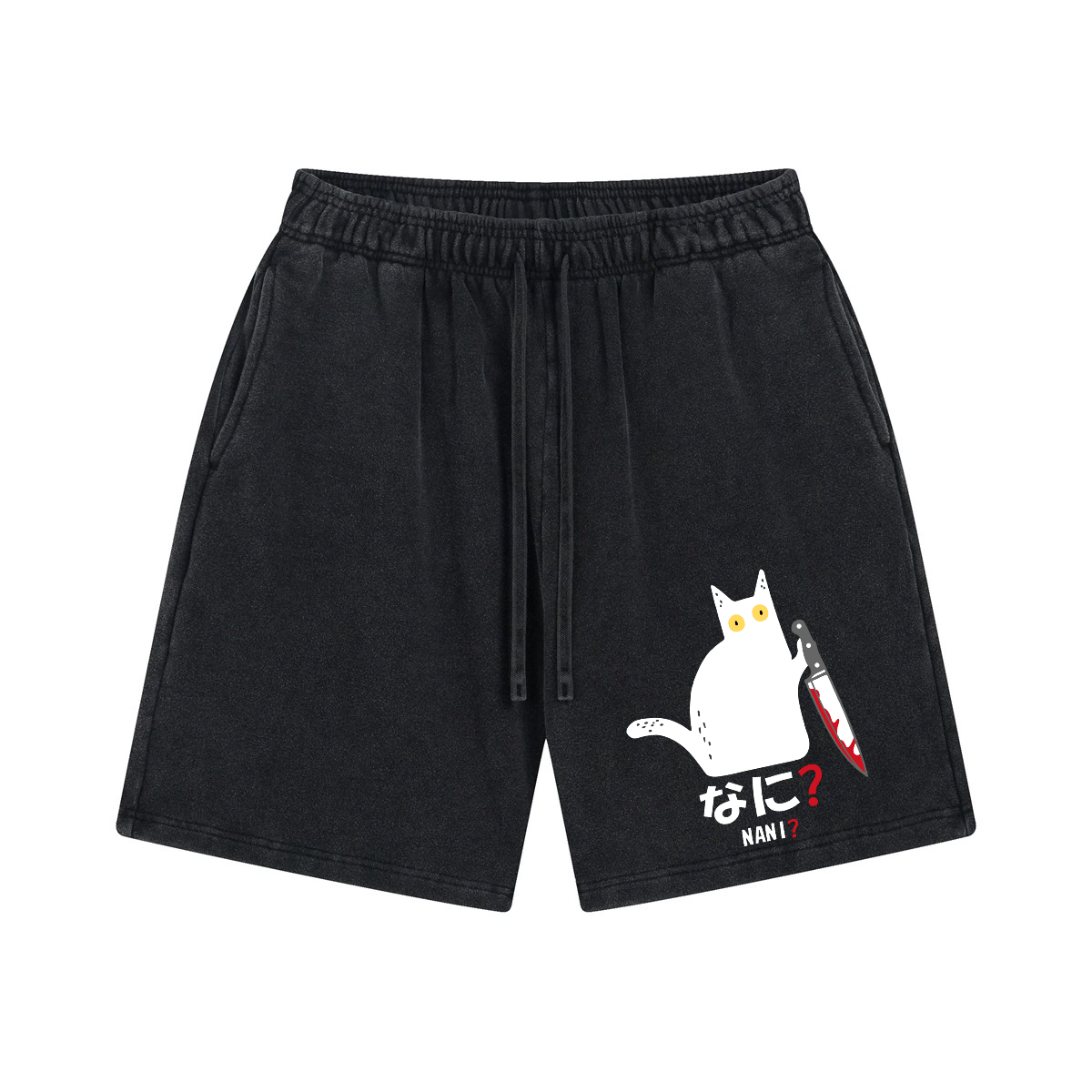 The Black Cat with a Knife Vintage Pure Thick Cotton Shorts