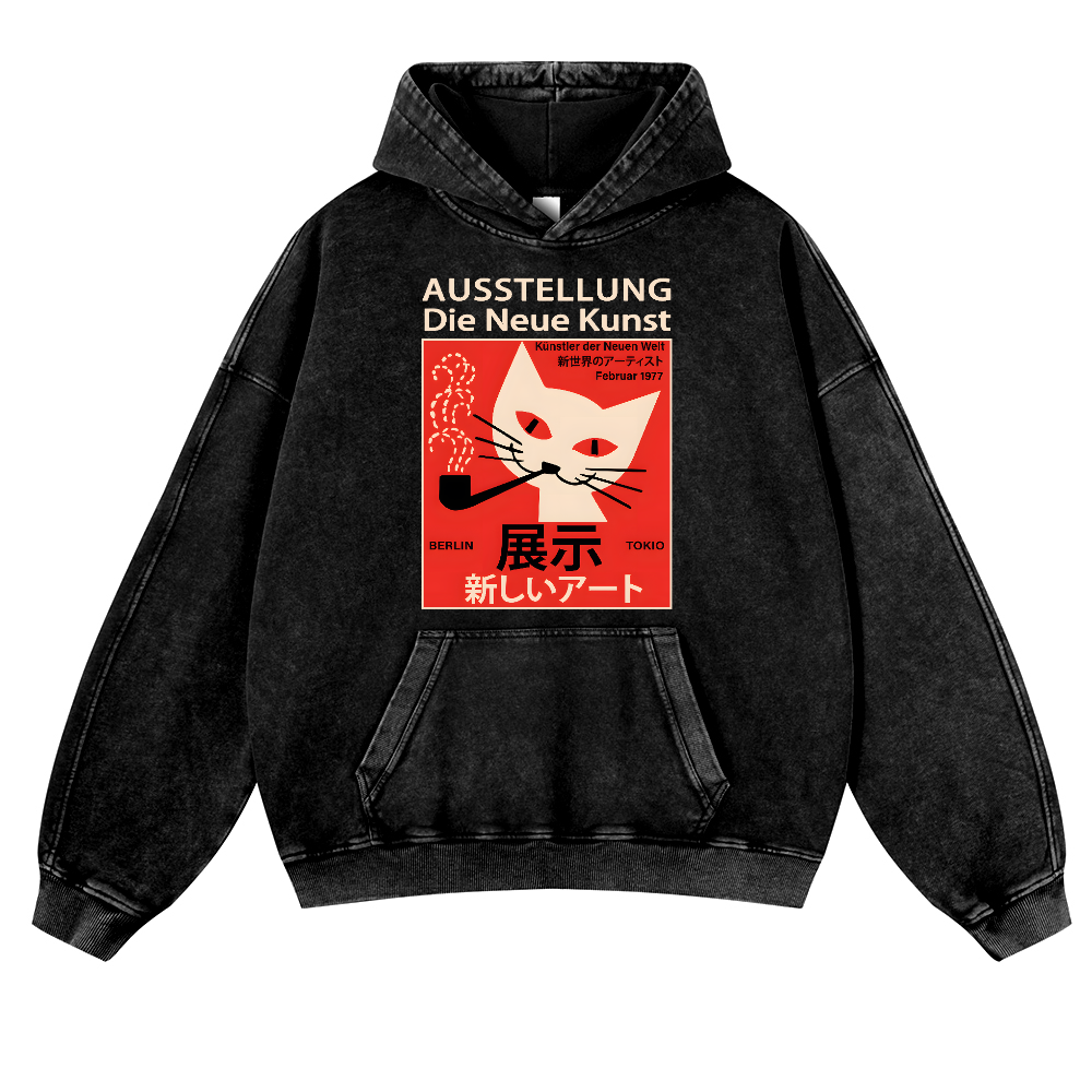 Cat Vintage Washed Thick Cotton Hoodie