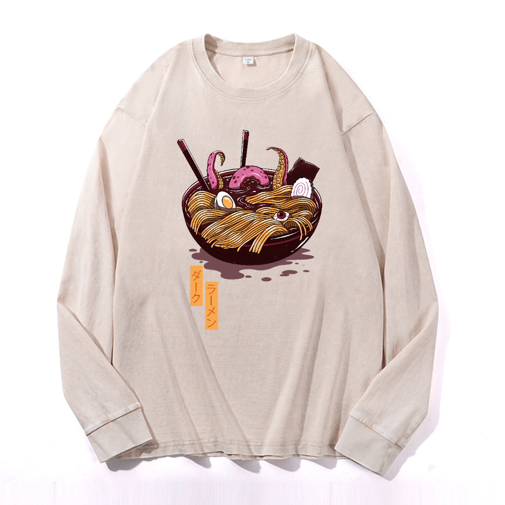 Ramen Vintage Cotton Wash Crewneck Long-Sleeve T-Shirt