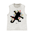 Black Cat Pure Cotton Wash-Dyed Sleeveless Tank Top