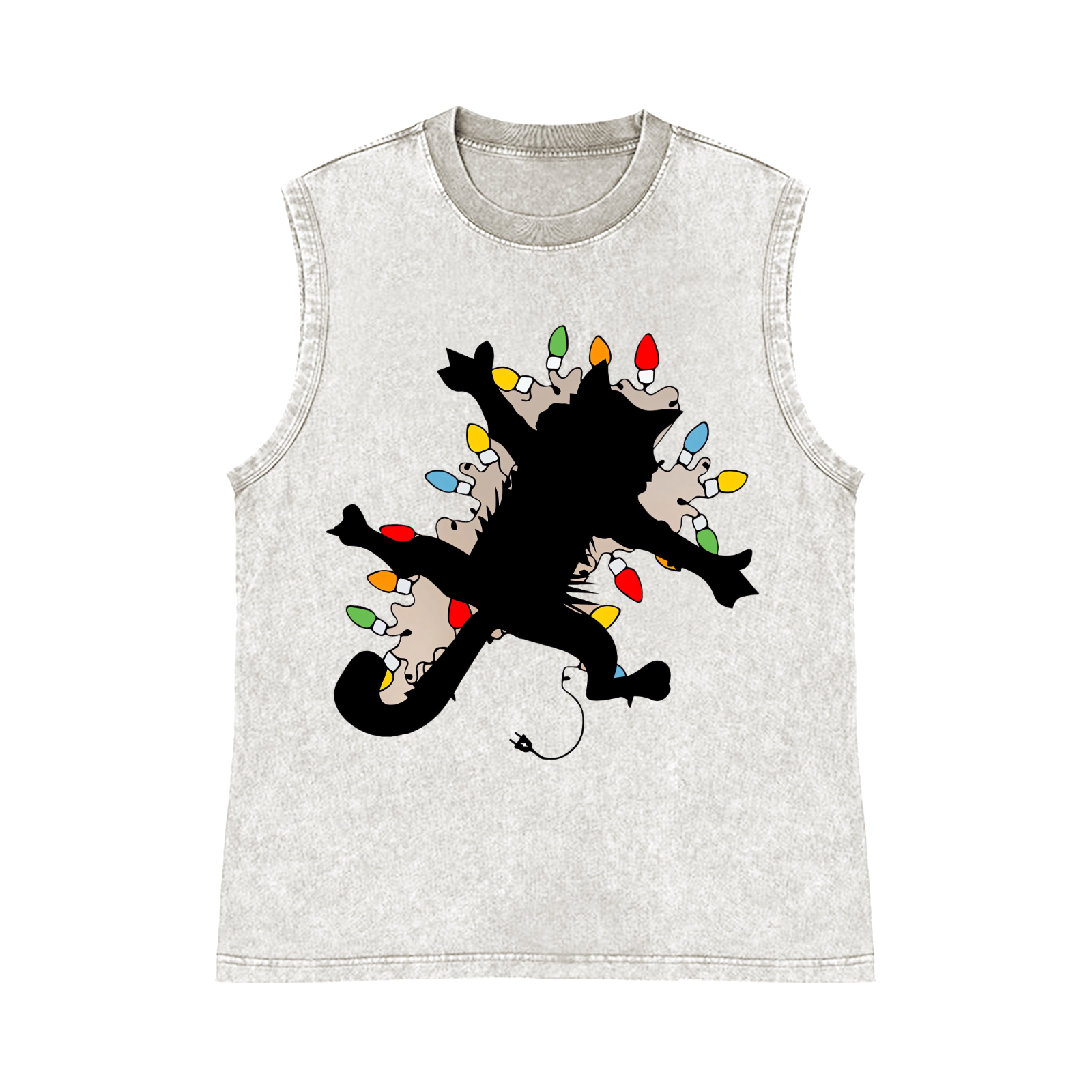 Black Cat Pure Cotton Wash-Dyed Sleeveless Tank Top