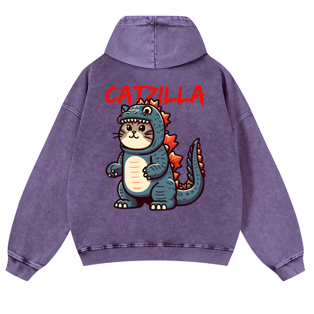 Cat Kaiju Catzilla Vintage Washed Cotton Back Art Hoodie