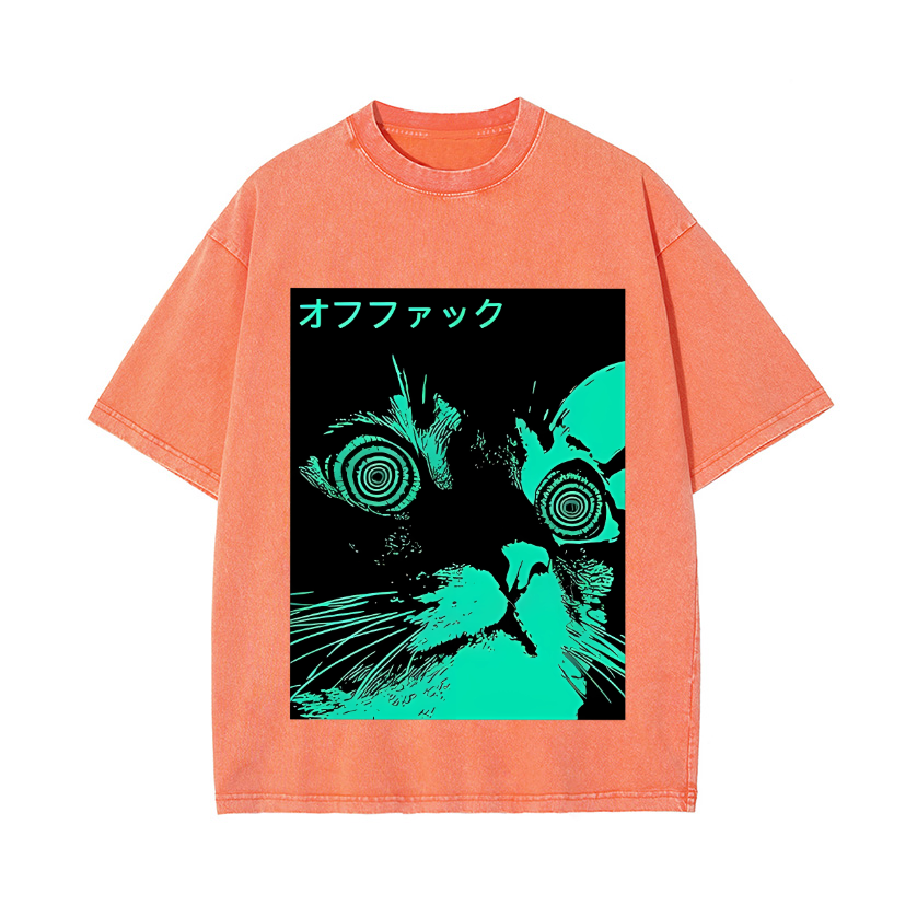 Cat Vintage Wash Japanese Design T-Shirt