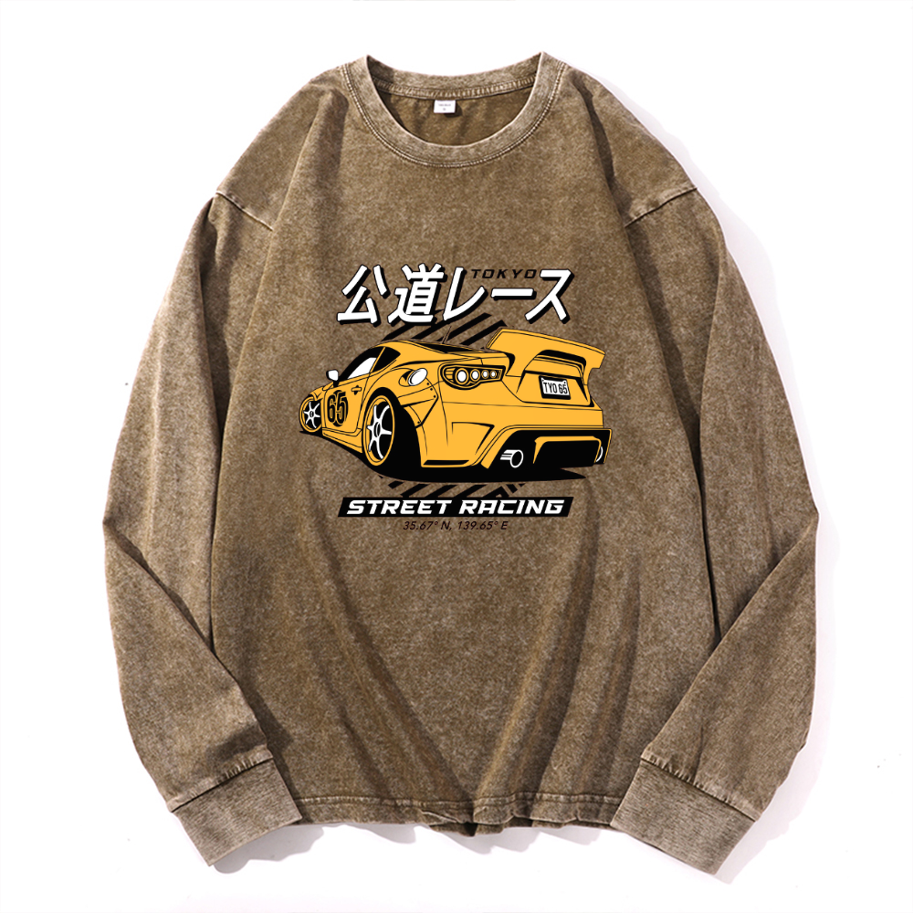 Vintage Cotton Wash Crewneck Long-Sleeve T-Shirt
