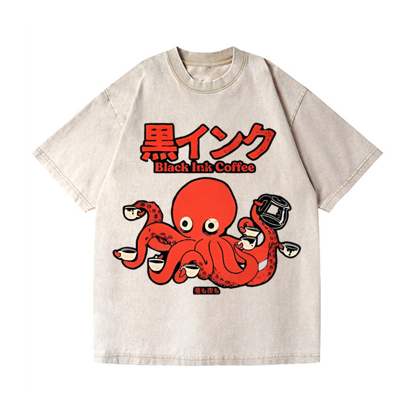 Octopus Coffee Vintage Wash Japanese Design T-Shirt