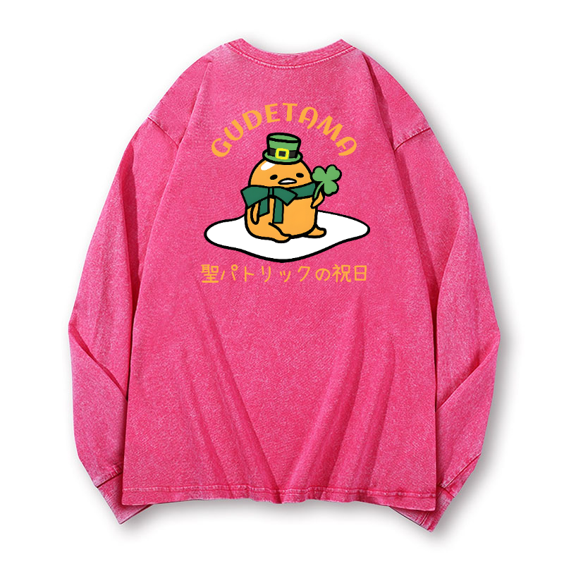Egg Saint Patrick Vintage Washed Cotton Back Art Long-sleeve T-shirt