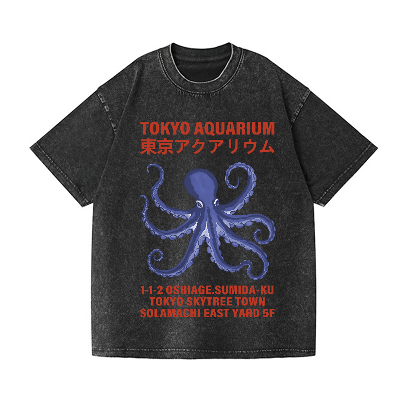 Tokyo Aquarium Octopus Vintage Wash Japanese Design T-Shirt