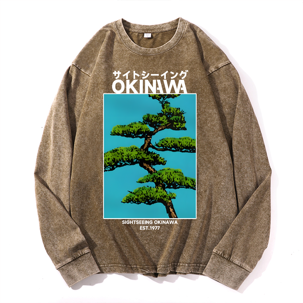 Okinawa Vintage Cotton Wash Crewneck Long-Sleeve T-Shirt