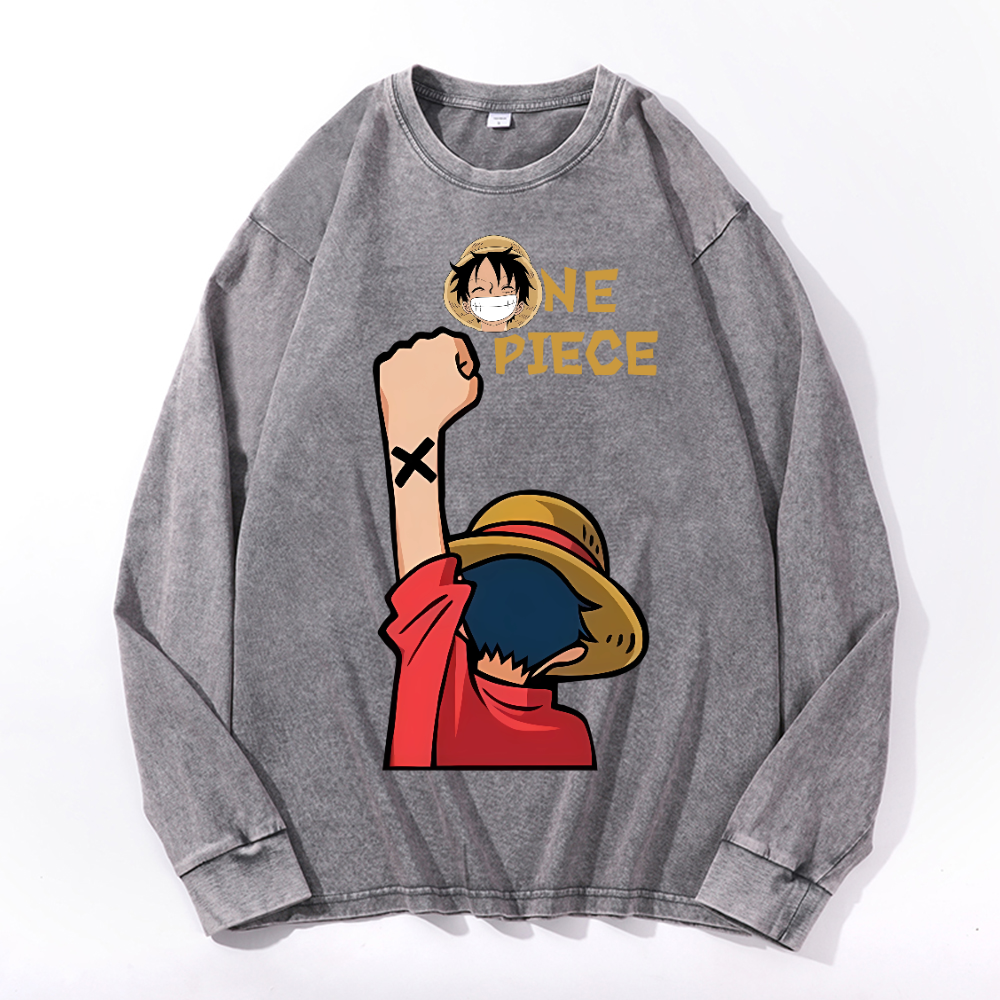 Vintage Cotton Wash Crewneck Long-Sleeve T-Shirt