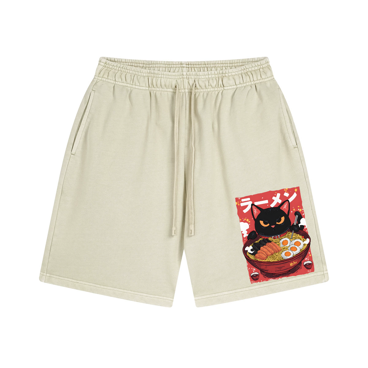 Ramen Black Cat Vintage Pure Thick Cotton Shorts