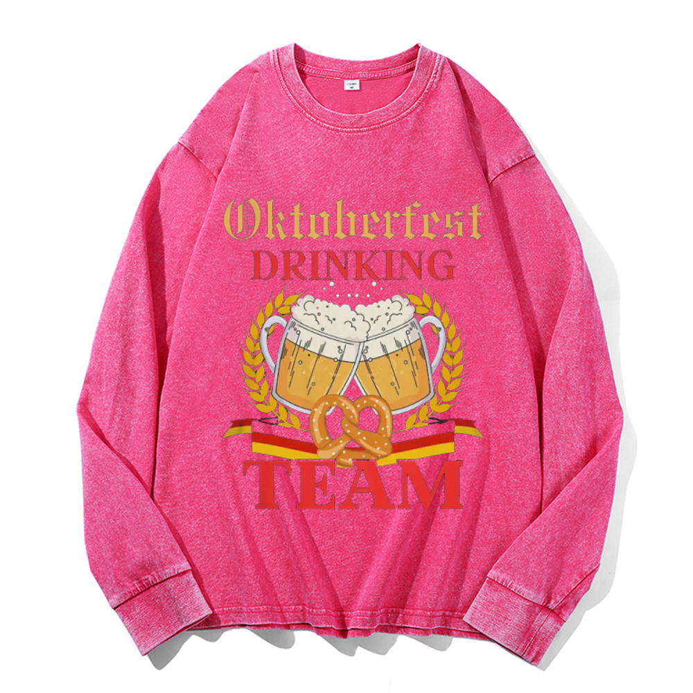 Oktoberfest Drinking Team Vintage Cotton Wash Crewneck Long-Sleeve T-Shirt