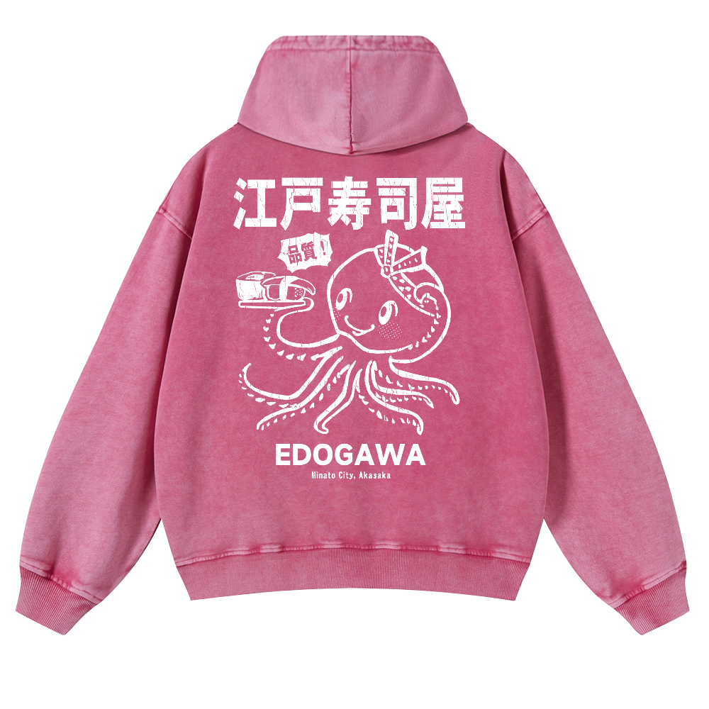 Edogawa  Octopus Vintage Washed Cotton Back Art Hoodie