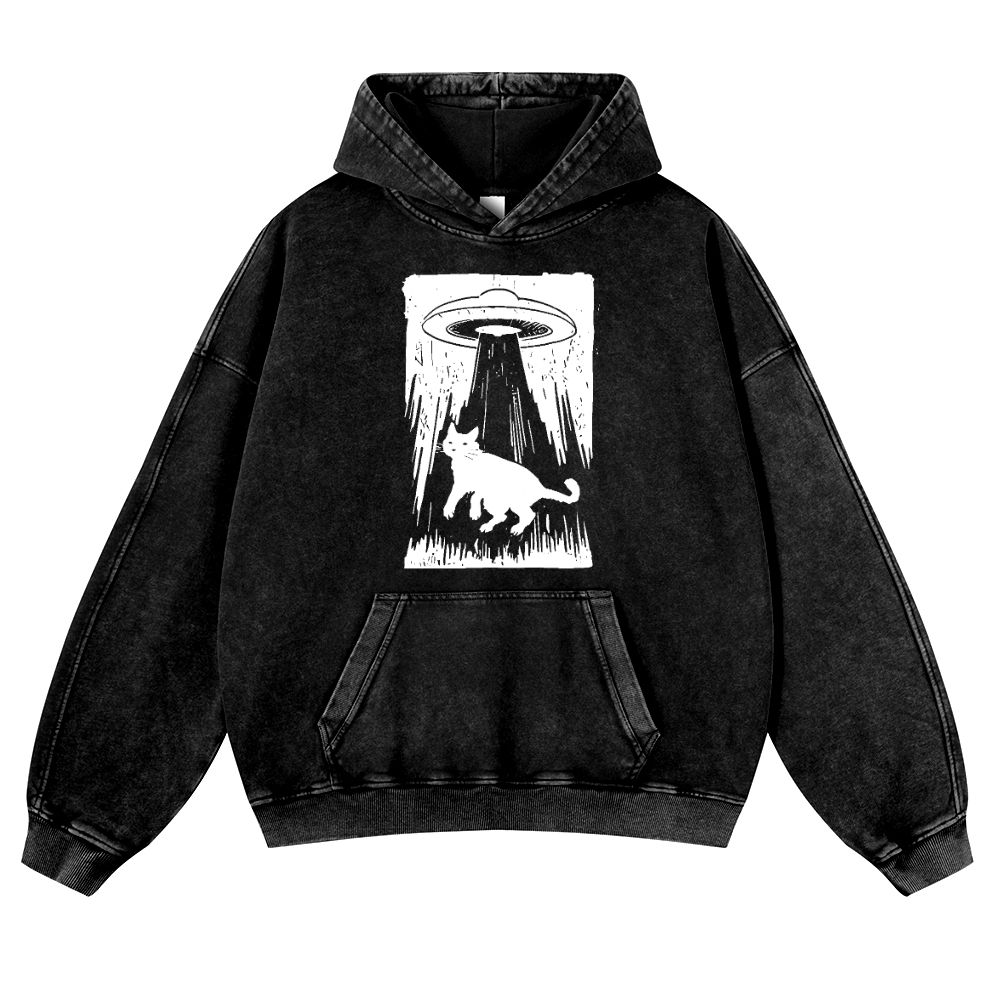 Cat Vintage Washed Thick Cotton Hoodie