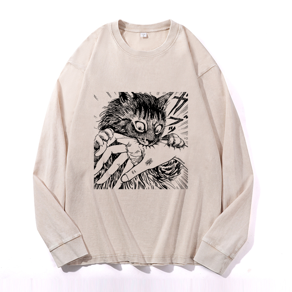 Vintage Cotton Wash Crewneck Long-Sleeve T-Shirt