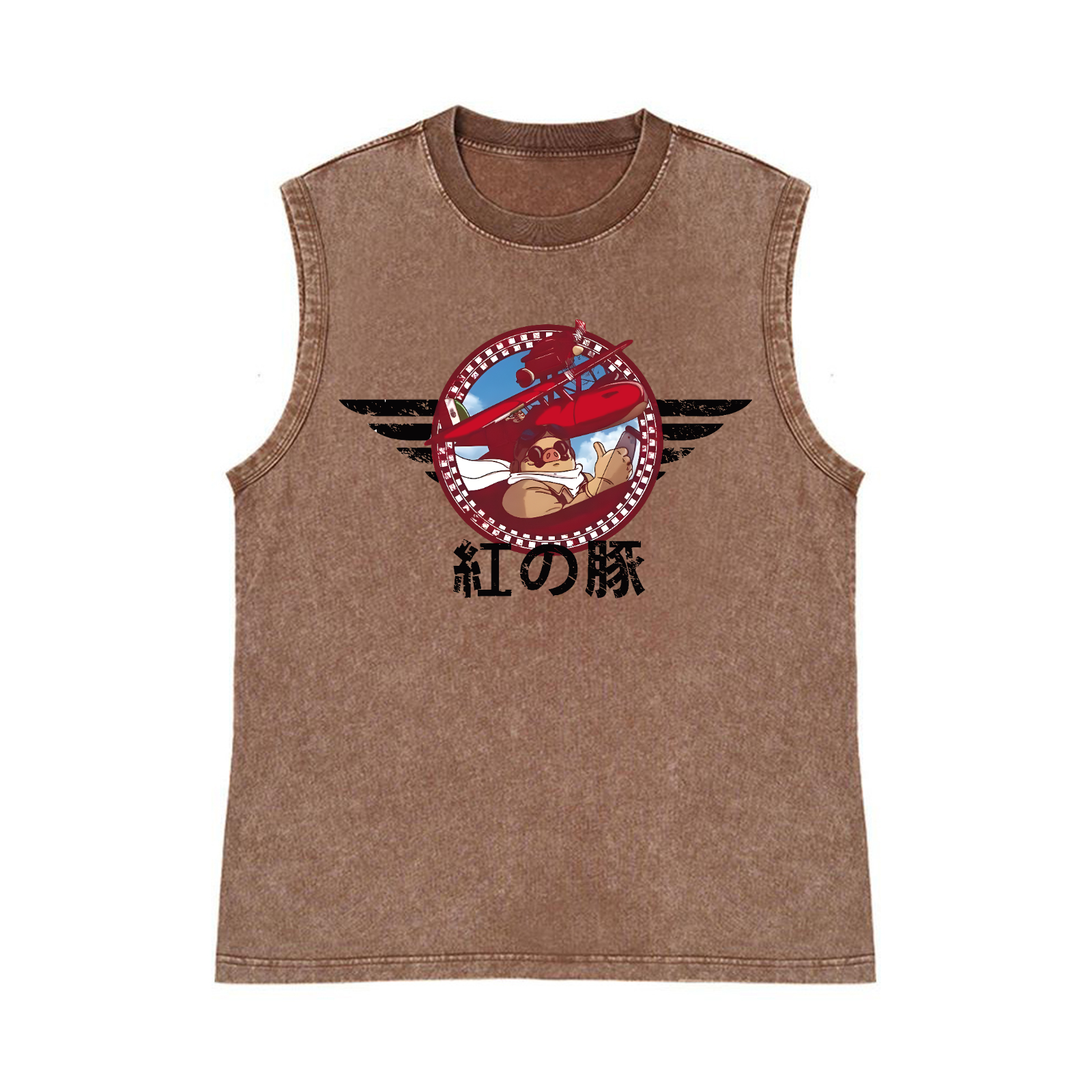 Ghibli Porco Rosso Pure Cotton Wash-Dyed Sleeveless Tank Top