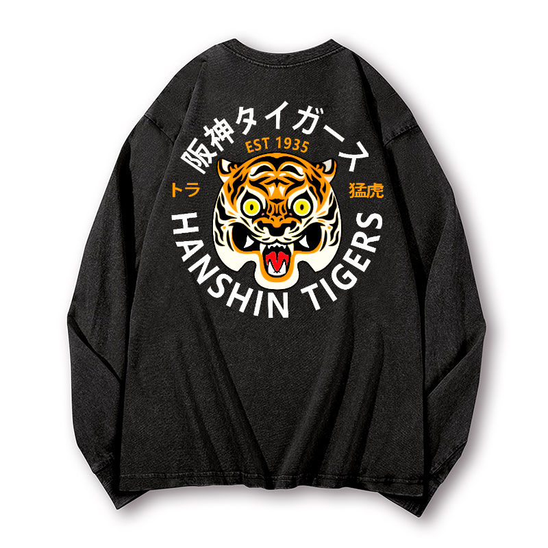 Hanshin Tigers Vintage Washed Cotton Back Art Long-sleeve T-shirt
