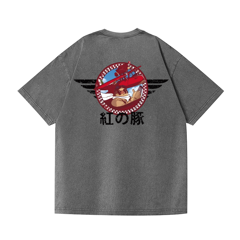 Ghibli Porco Vintage Wash Japanese Design Back Art T-Shirt