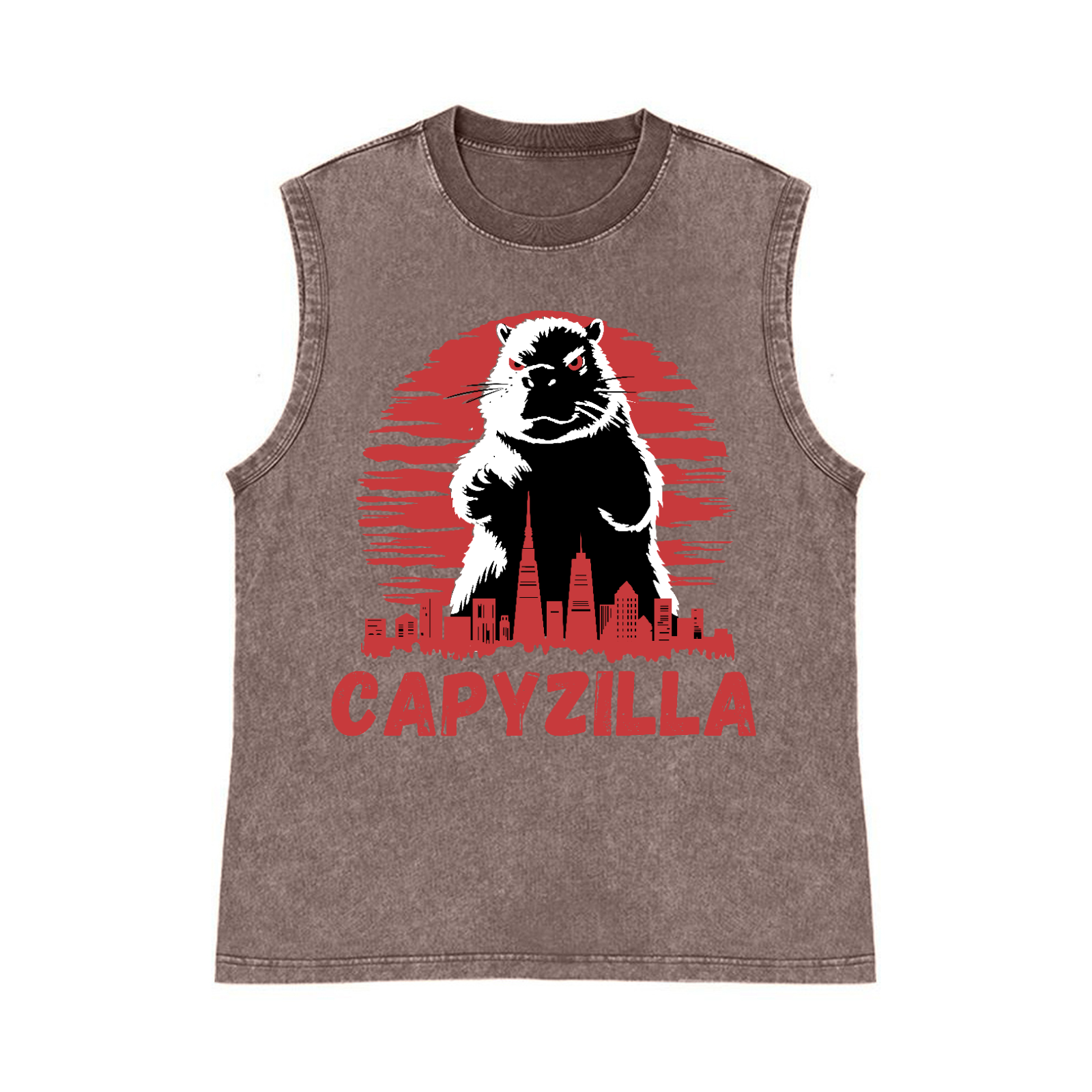 Capybara Kaiju Capyzilla Pure Cotton Wash-Dyed Sleeveless Tank Top