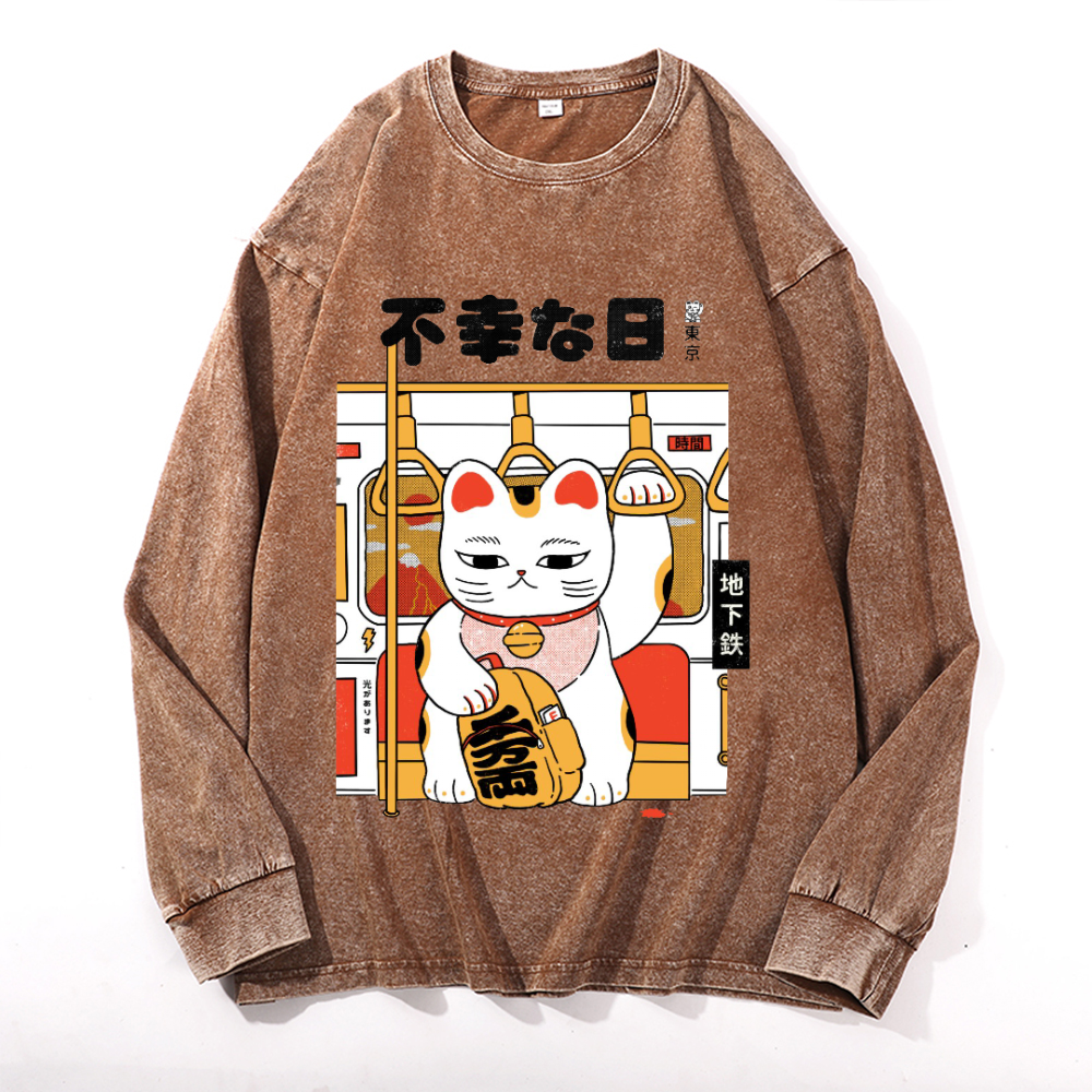 Unlucky Day Vintage Cotton Wash Crewneck Long-Sleeve T-Shirt