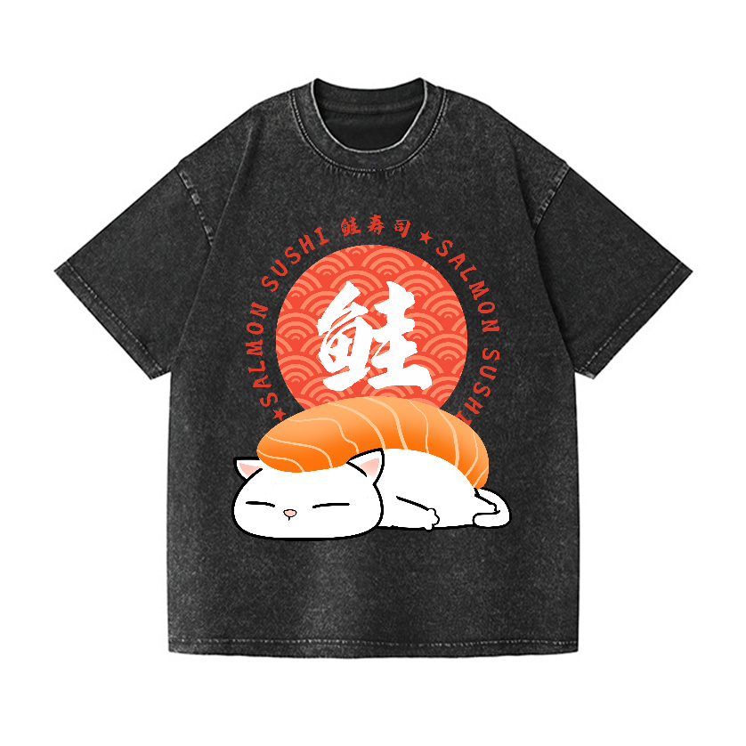 Cat Sushi Vintage Wash Japanese Design T-Shirt