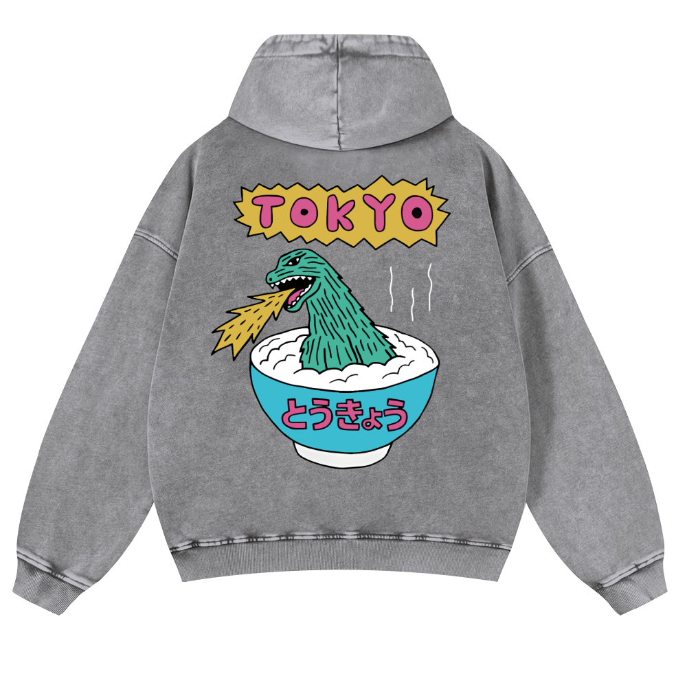 Kaiju The Monster Rice of Tokyo Vintage Washed Cotton Back Art Hoodie