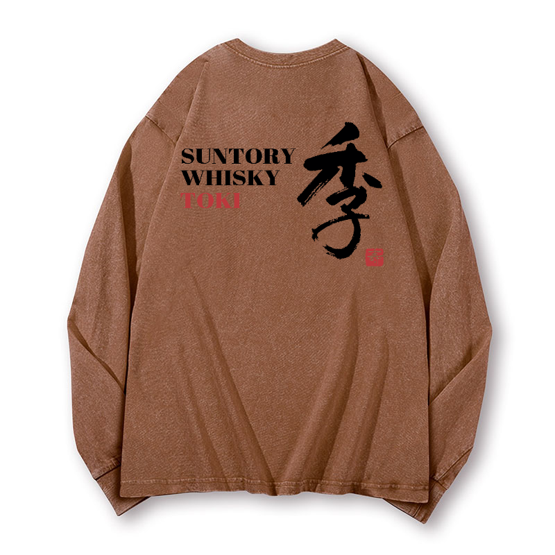 Toki Suntory Whisky Vintage Washed Cotton Back Art Long-sleeve T-shirt