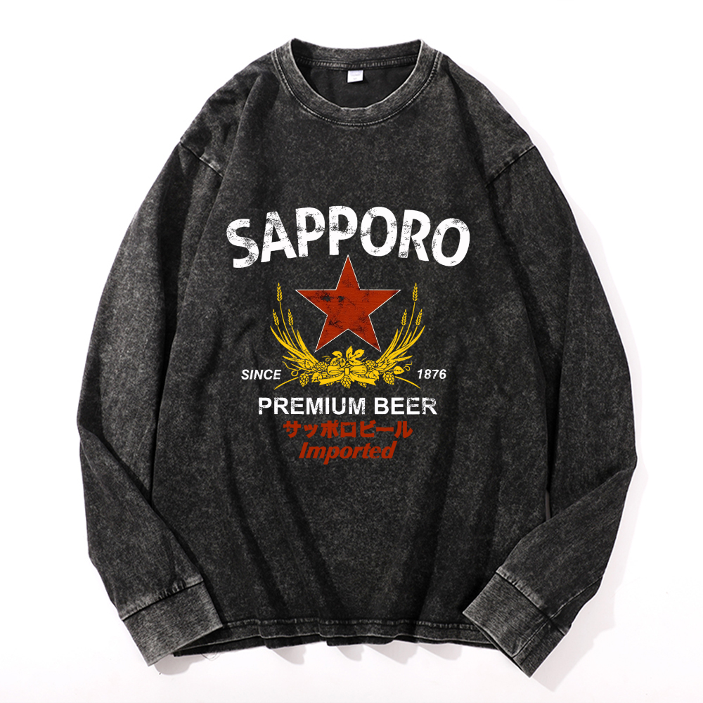 Vintage Cotton Wash Crewneck Long-Sleeve T-Shirt