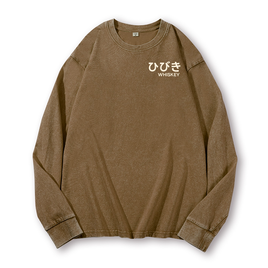 Hibiki Whisky Vintage Washed Cotton Back Art Long-sleeve T-shirt