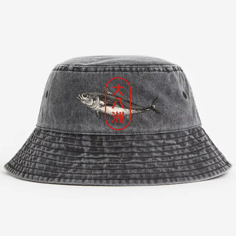 Great Eight Islands of Japan Tuna Fish Vintage 100% Cotton Bucket Hat