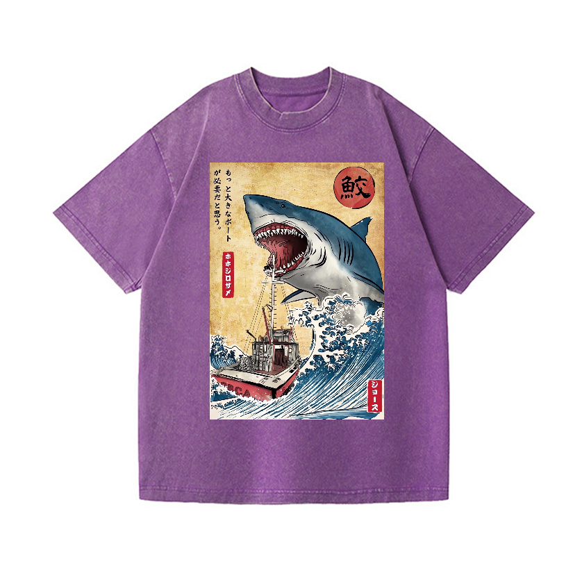 Shark Ukiyoe Vintage Wash Japanese Design T-Shirt