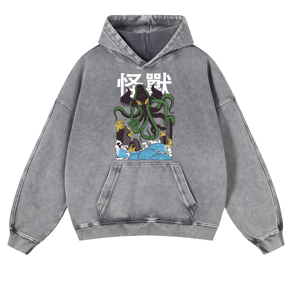 Octopus Monster Vintage Washed Thick Cotton Hoodie