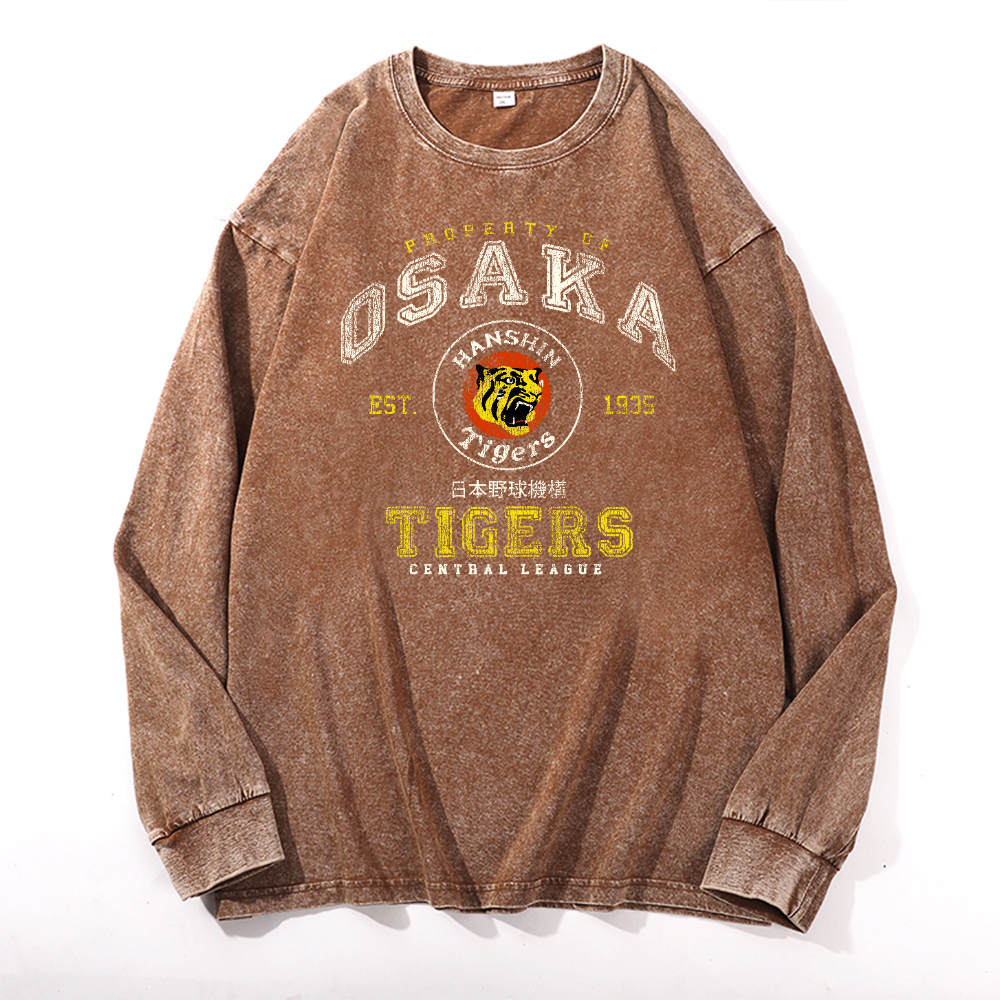 Osaka Tigers Vintage Cotton Wash Crewneck Long-Sleeve T-Shirt