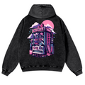 The Black Cat with a Knife Vintage Washed Cotton Back Art Hoodie