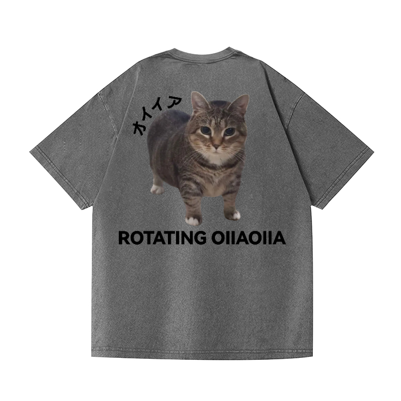OIIA Cat Vintage Wash Japanese Design Back Art T-Shirt