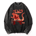 Kaiju vs. King Ghidorah Showdown Vintage Cotton Wash Crewneck Long-Sleeve T-Shirt