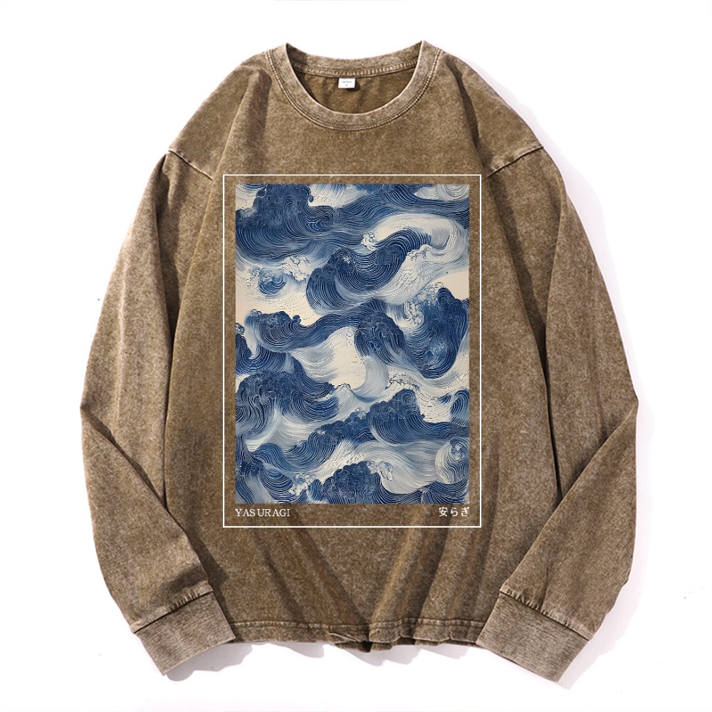Yasuragi Wave Vintage Cotton Wash Long-sleeve T-shirt