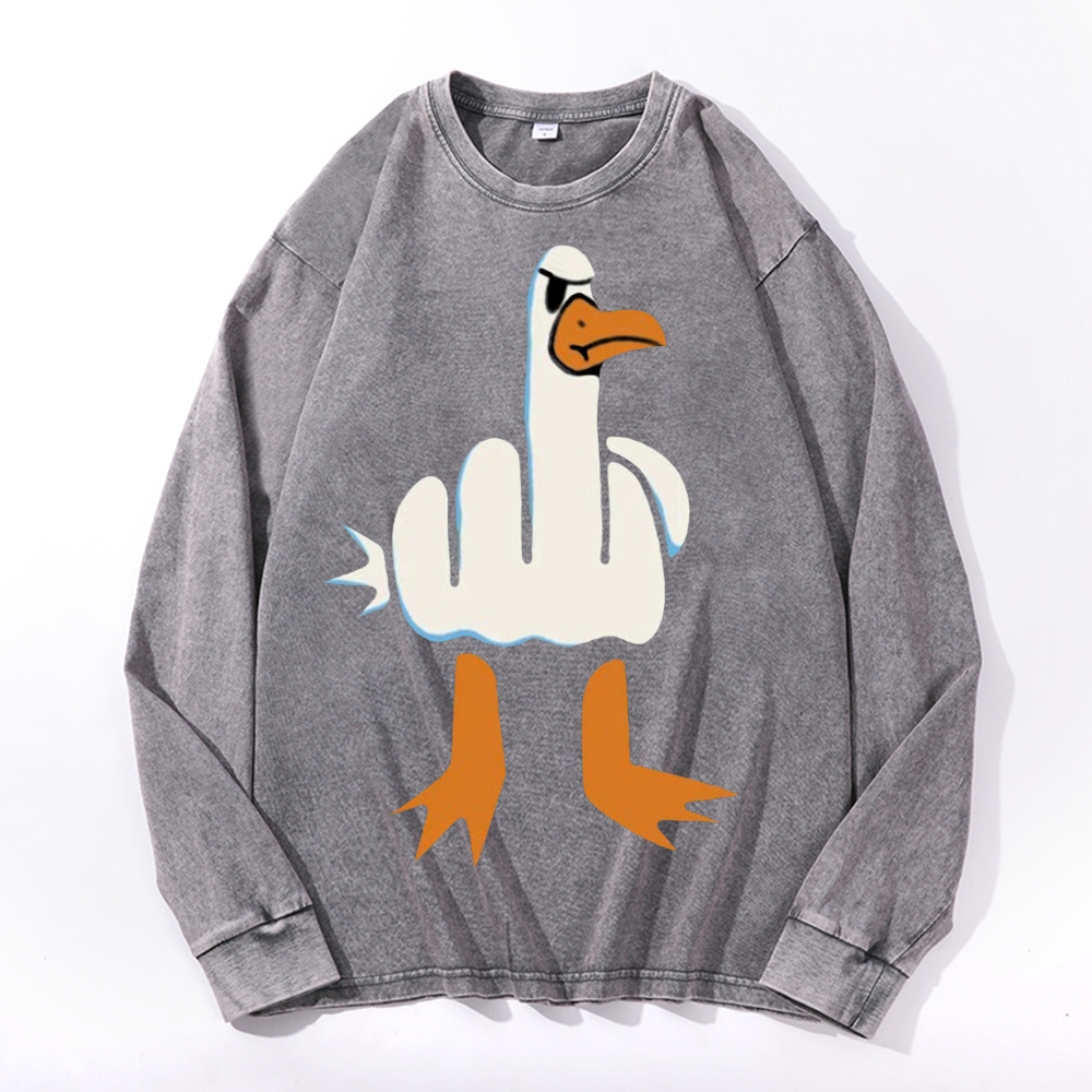 Duck Vintage Cotton Wash Crewneck Long-Sleeve T-Shirt