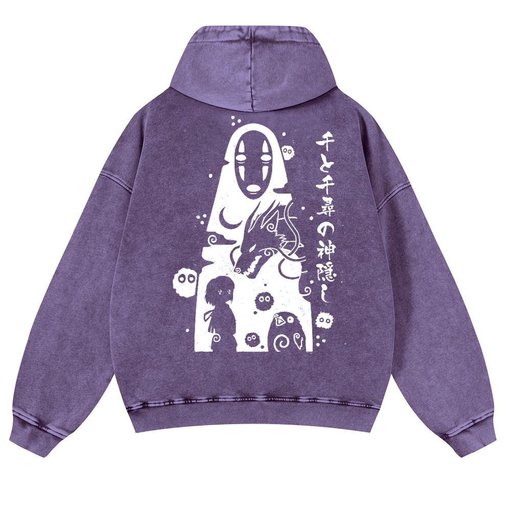 Ghibli No Face Kaonashi Vintage Washed Cotton Back Art Hoodie