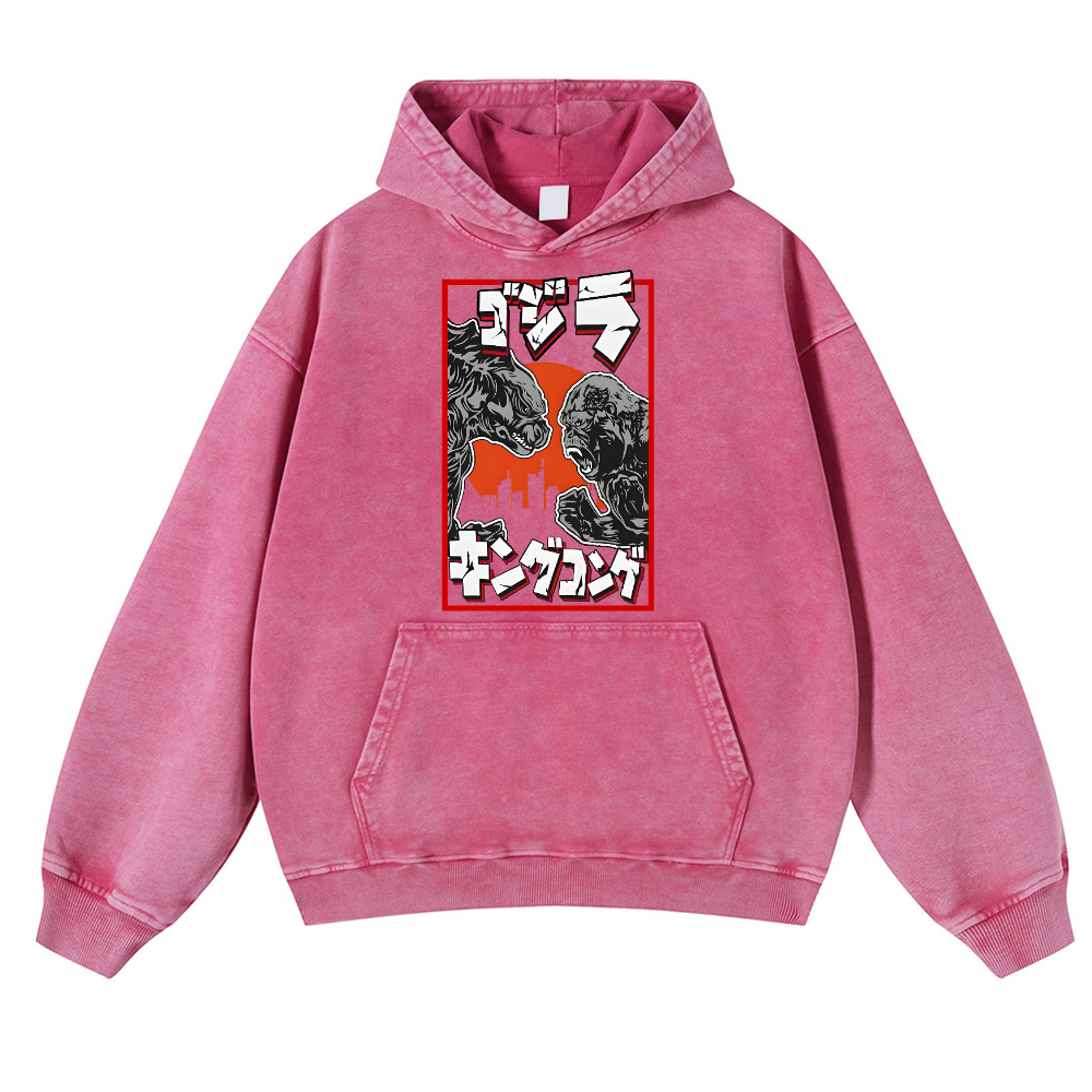 Kaiju VS King Kong Vintage Washed Thick Cotton Hoodie